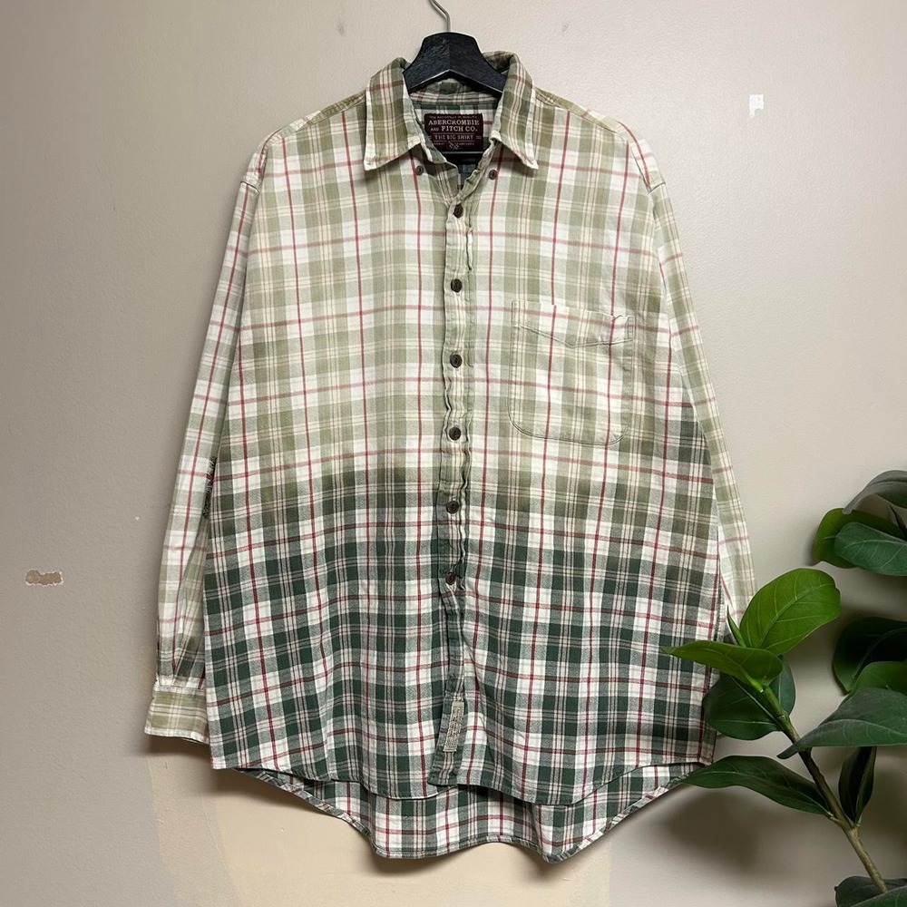 Vintage Abercrombie The Big Shirt Faded Green Red Plaid Flannel Mens L